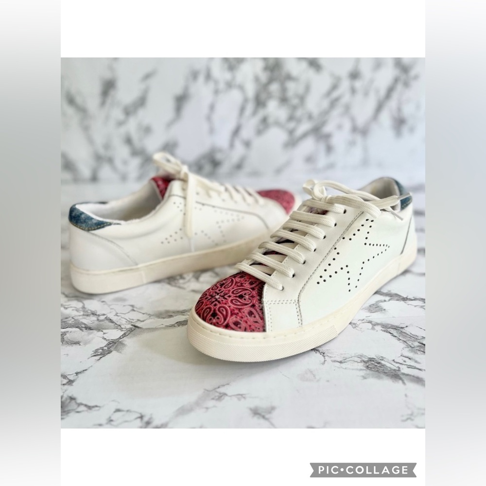 Steve Madden Rezume Sneakers White Red Paisley Leather 10 Low Top Lace Up Casual